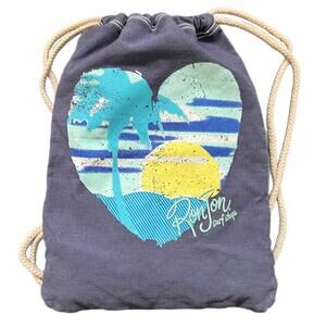 Ron Jon Blue Drawstring Backpack with Embroidered Log & back zipper pocket